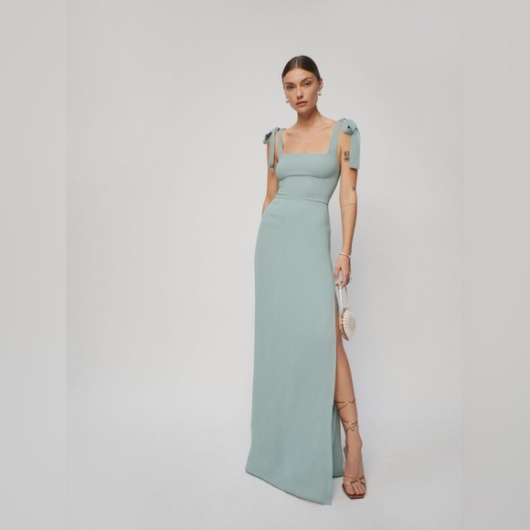 Reformation Sage Green Tie-Shoulder Maxi Dress Reformation Sage Green Tie-Shoulder Maxi Dress